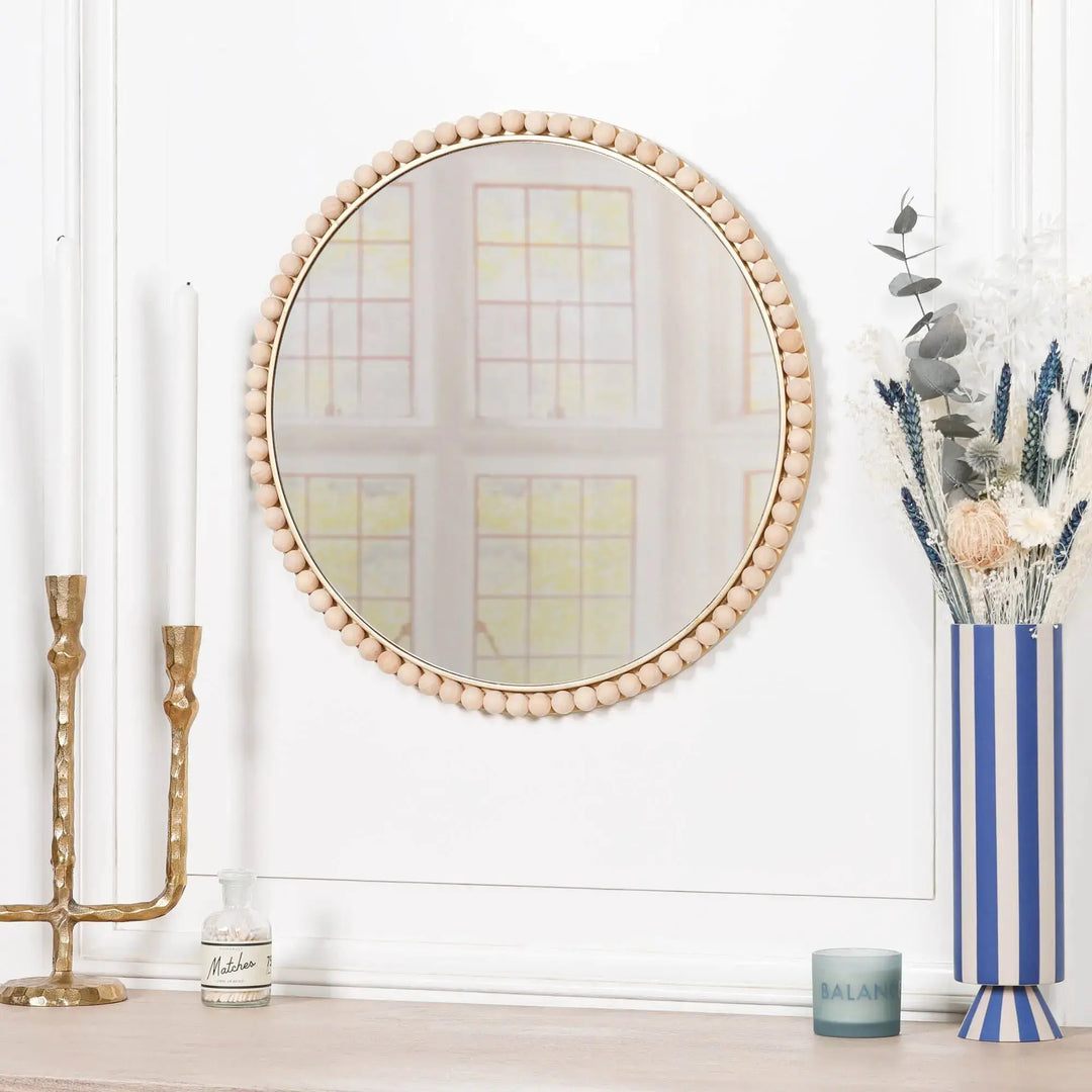 Wooden Bobble Round Wall Mirror   Nicholas John Interiors