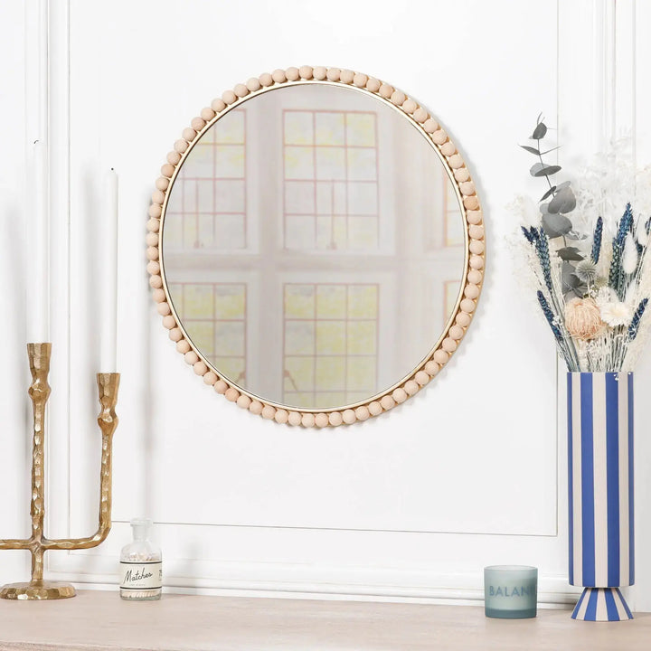 Wooden Bobble Round Wall Mirror   Nicholas John Interiors