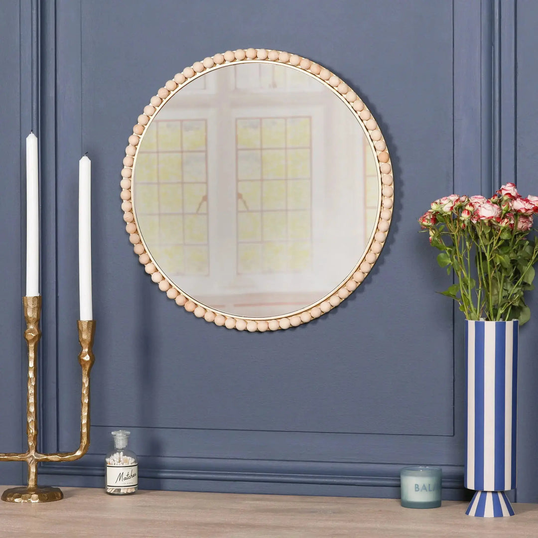 Wooden Bobble Round Wall Mirror   Nicholas John Interiors
