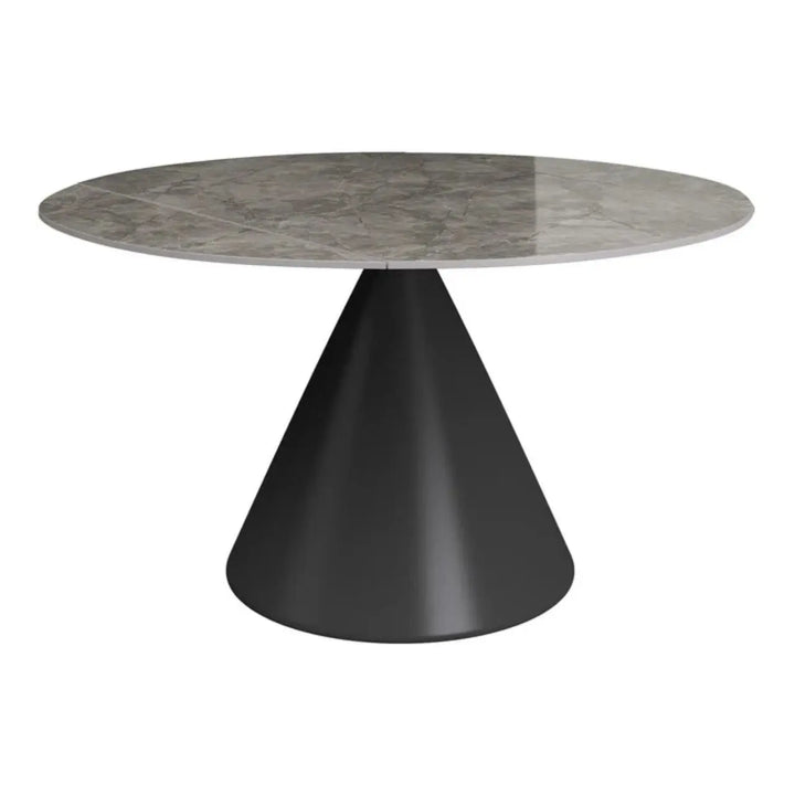 Alaric 135cm Round Dark Grey Gloss Ceramic Swivel Extending Dining Table - NJ Home Interiors