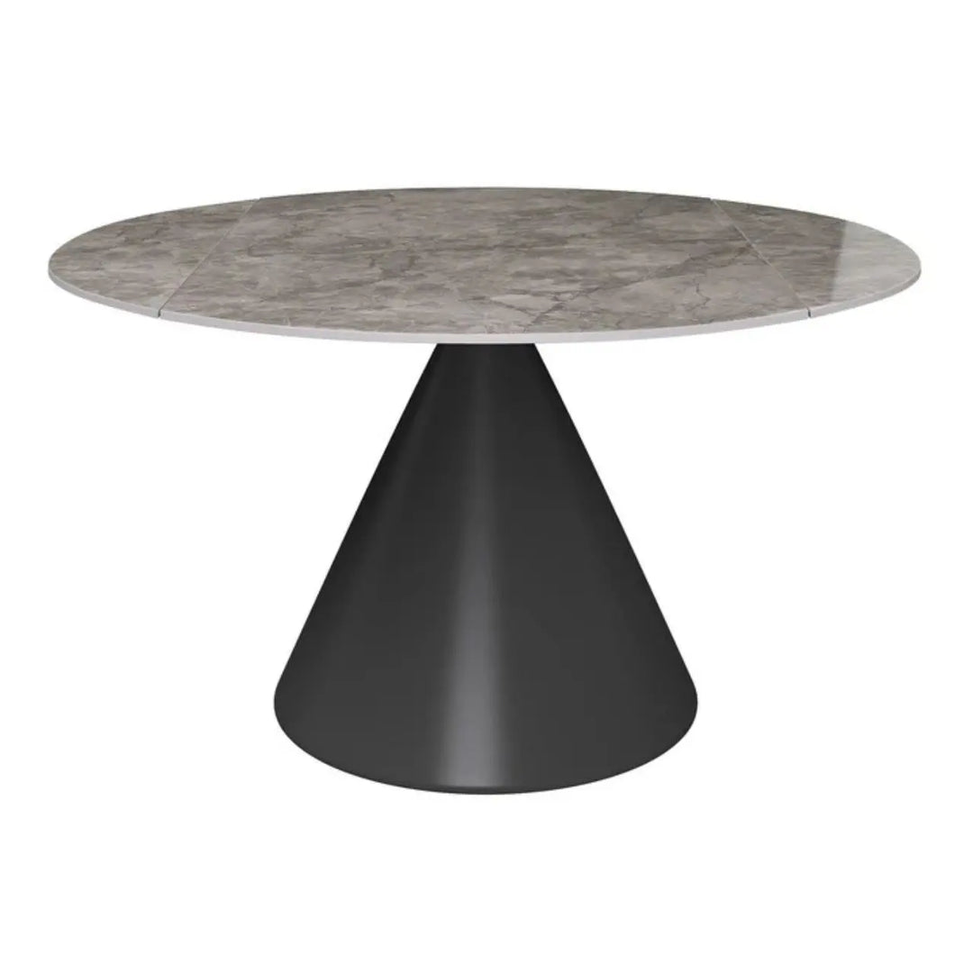 Alaric 135cm Round Dark Grey Gloss Ceramic Swivel Extending Dining Table - NJ Home Interiors