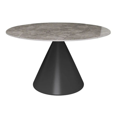Alaric 135cm Round Dark Grey Gloss Ceramic Swivel Extending Dining Table - NJ Home Interiors