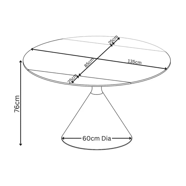 Alaric 135cm Round Light Grey Gloss Ceramic Swivel Extending Dining Table - NJ Home Interiors