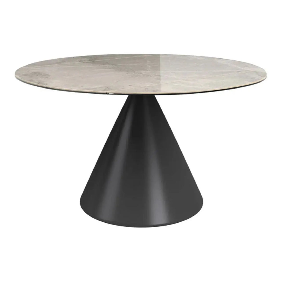 Alaric 135cm Round Light Grey Gloss Ceramic Swivel Extending Dining Table - NJ Home Interiors