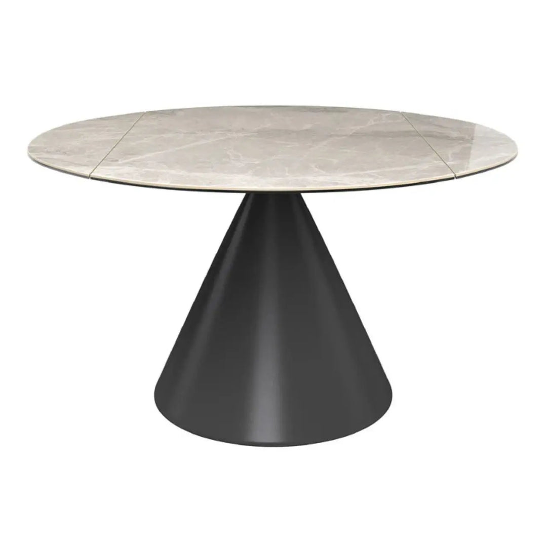 Alaric 135cm Round Light Grey Gloss Ceramic Swivel Extending Dining Table - NJ Home Interiors