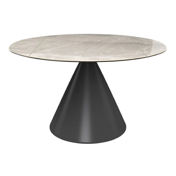 Alaric 135cm Round Light Grey Gloss Ceramic Swivel Extending Dining Table - NJ Home Interiors