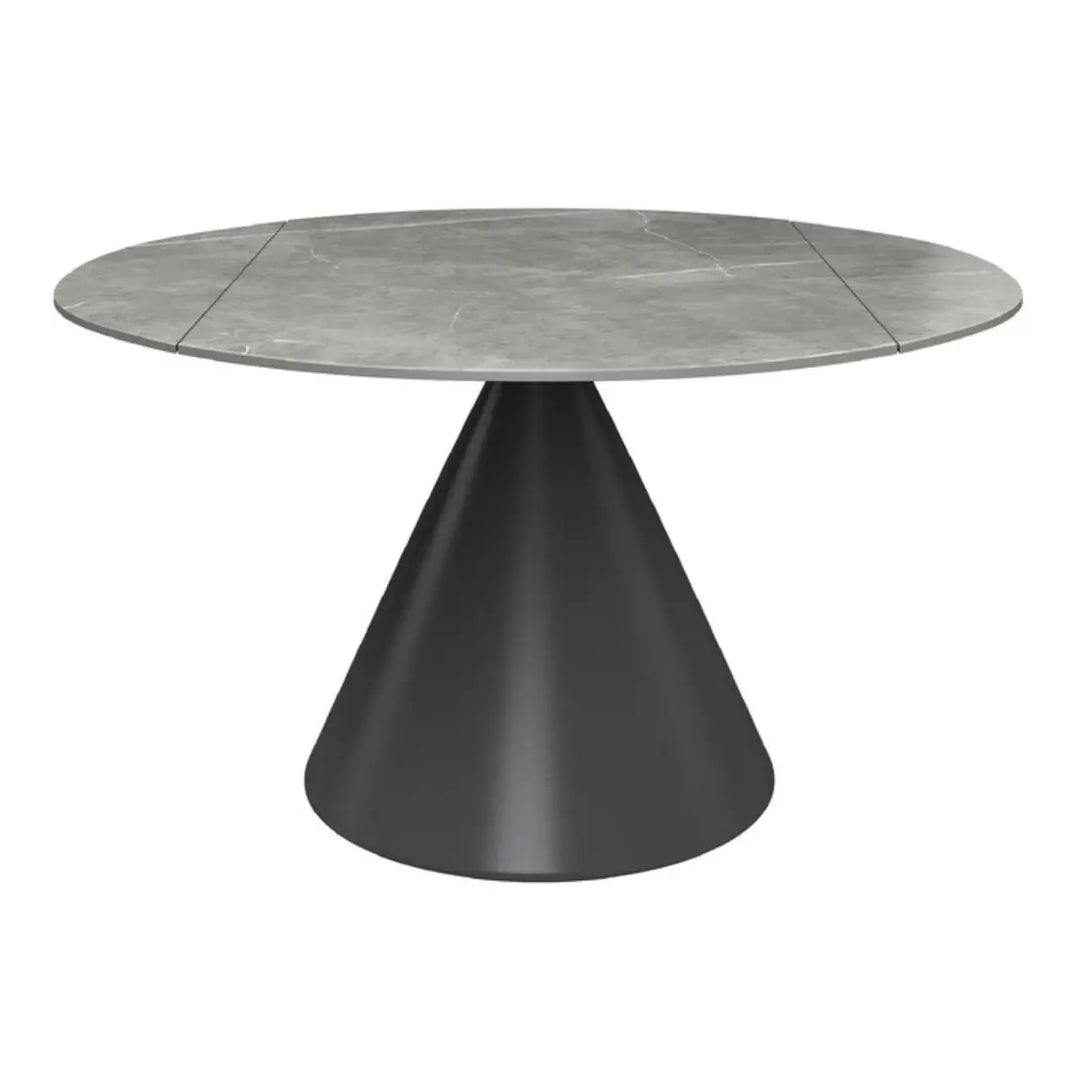 Alaric 135cm Round Matte Grey Ceramic Swivel Extending Dining Table - NJ Home Interiors
