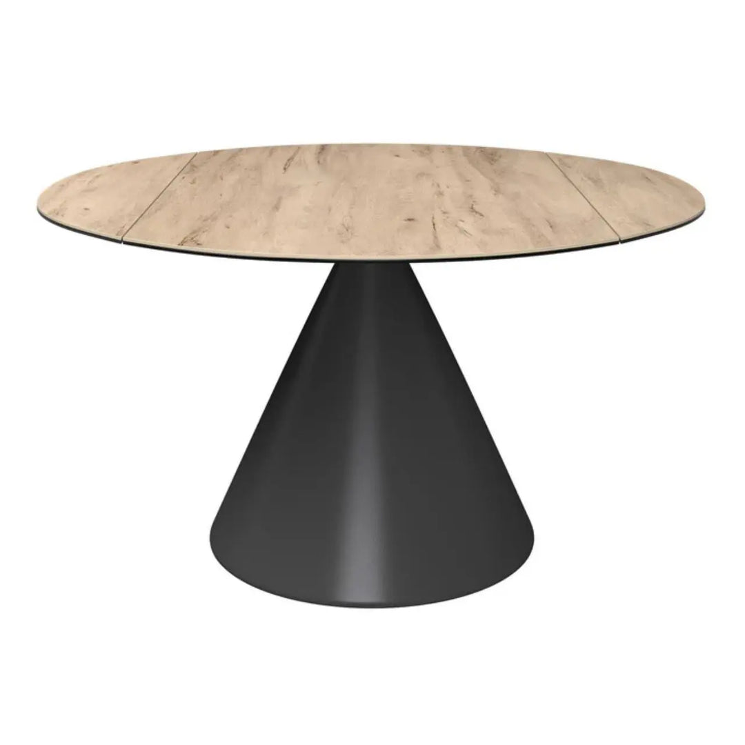Alaric 135cm Round Oak Ceramic Swivel Extending Dining Table - NJ Home Interiors