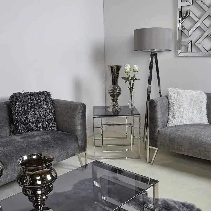 Apex Stainless Steel End Table Smoked Glass Top #NJ Home Interiors#