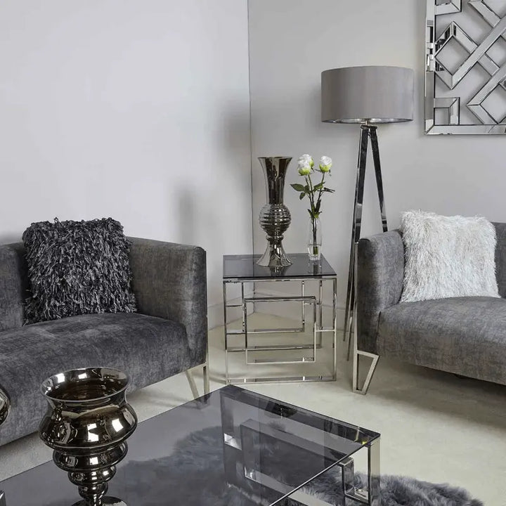 Apex Stainless Steel End Table Smoked Glass Top #NJ Home Interiors#