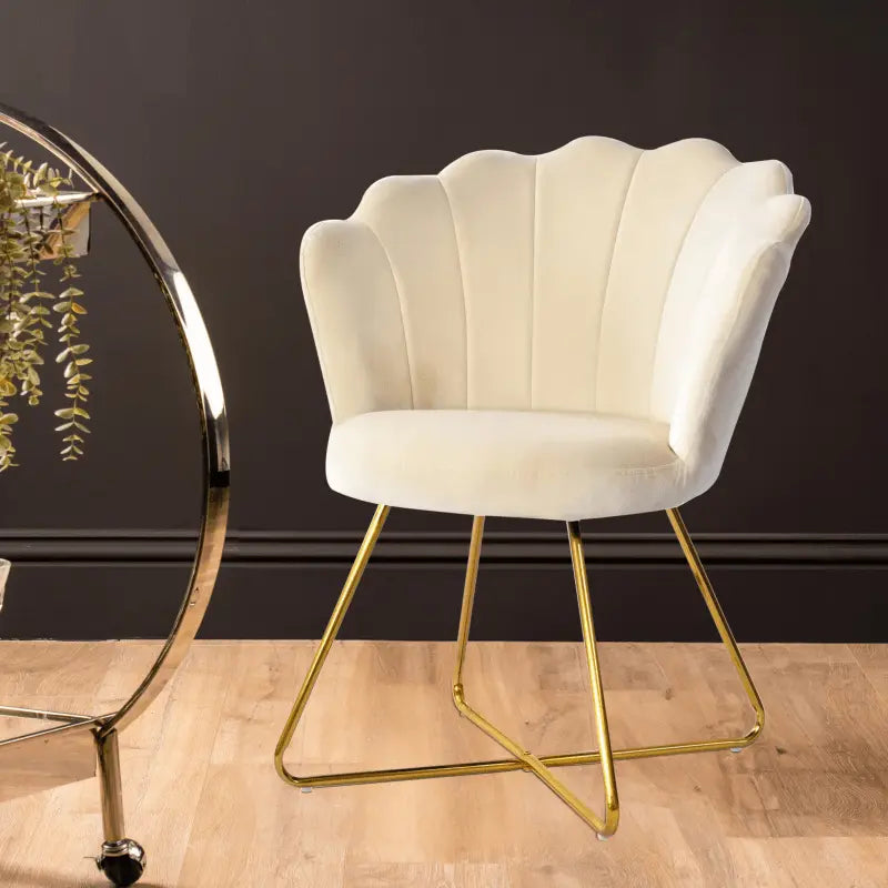 Ariel Shell Back Chair Cream with Gold Legs #NJ Home Interiors#