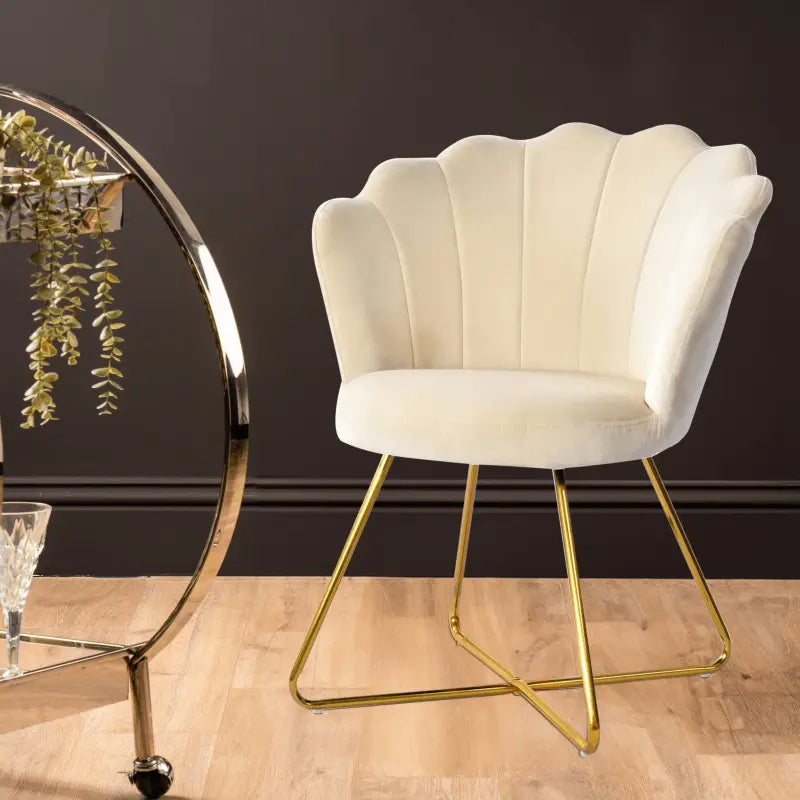 Ariel Shell Back Chair Cream with Gold Legs #NJ Home Interiors#
