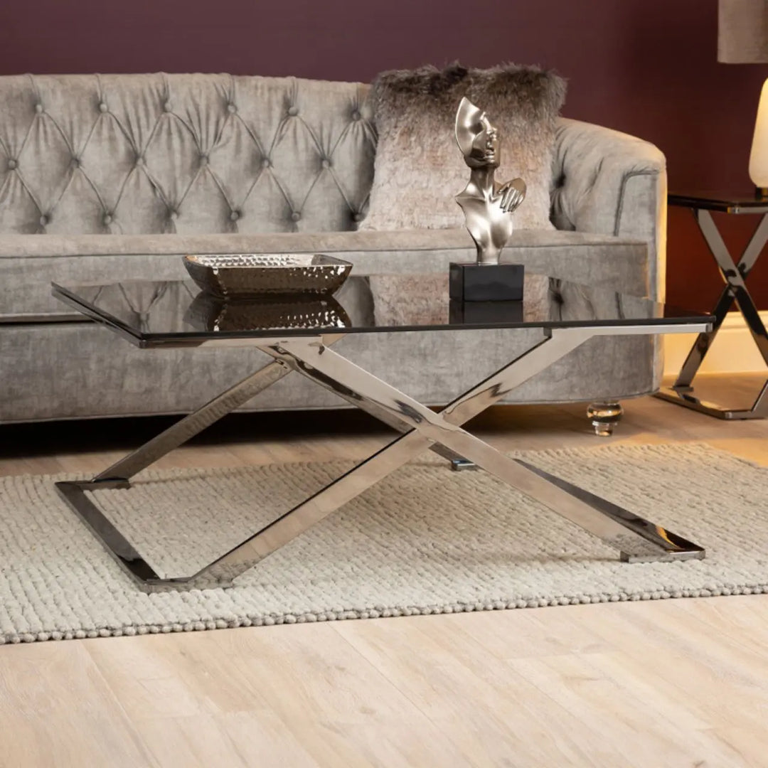 Aziel Grey Gunmetal with Smoke Glass Coffee Table - NJ Home Interiors