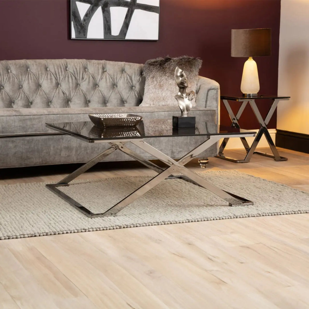 Aziel Grey Gunmetal with Smoke Glass Coffee Table - NJ Home Interiors