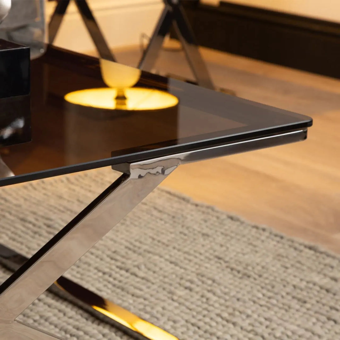 Aziel Grey Gunmetal with Smoke Glass Coffee Table - NJ Home Interiors