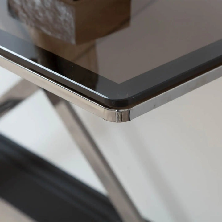 Aziel Grey Gunmetal with Smoke Glass Console Table - NJ Home Interiors