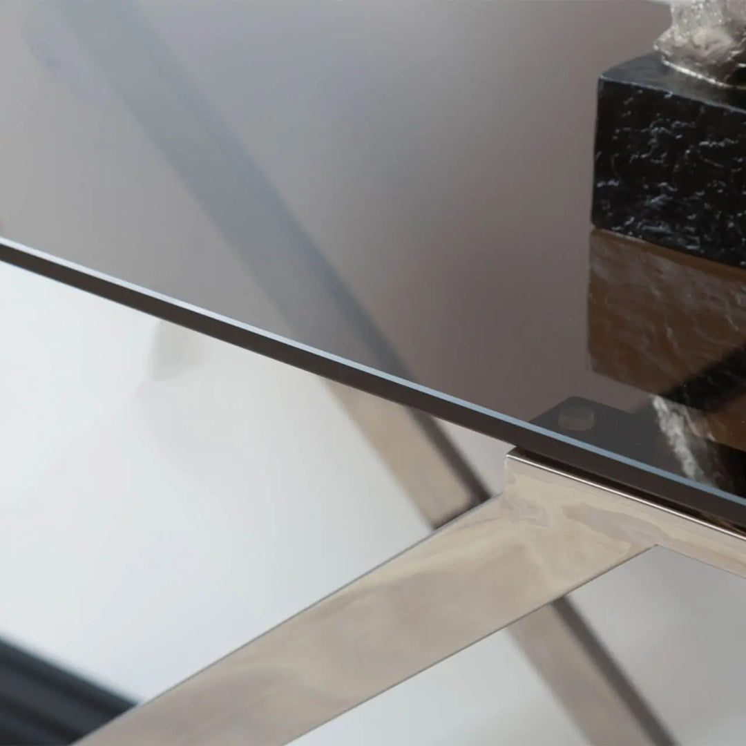 Aziel Grey Gunmetal with Smoke Glass Console Table - NJ Home Interiors