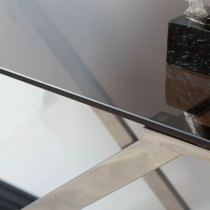 Aziel Grey Gunmetal with Smoke Glass Console Table - NJ Home Interiors