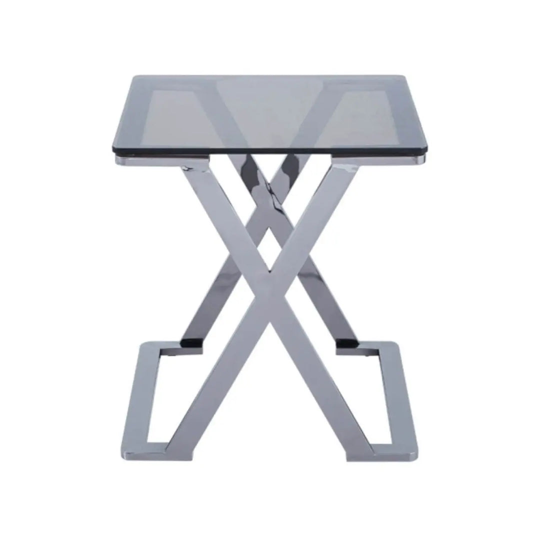 Aziel Grey Gunmetal with Smoke Glass End Table - NJ Home Interiors