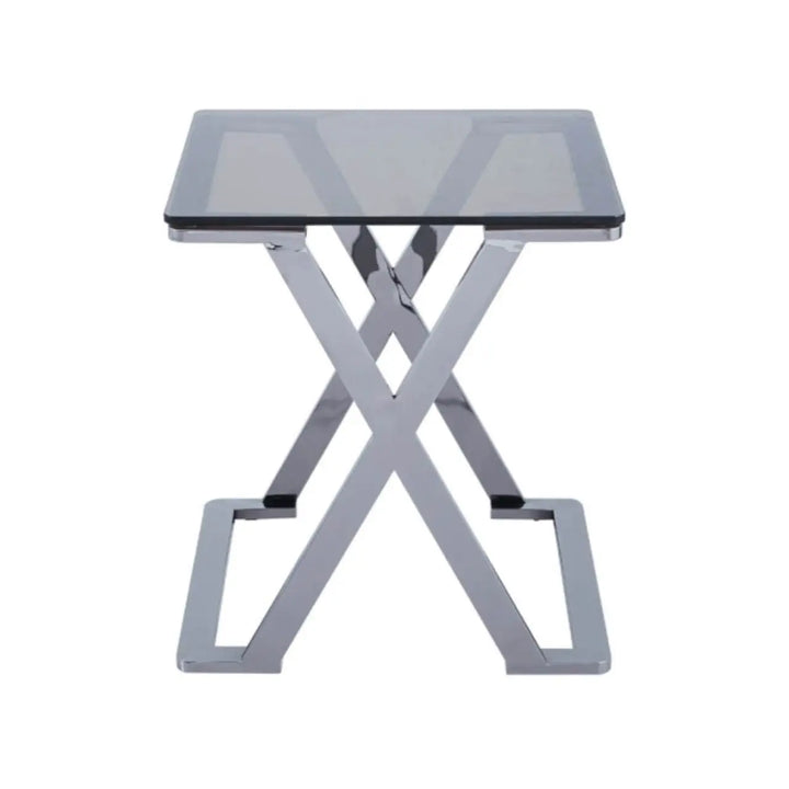 Aziel Grey Gunmetal with Smoke Glass End Table - NJ Home Interiors