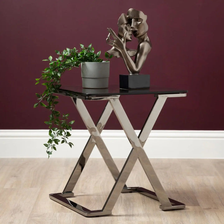 Aziel Grey Gunmetal with Smoke Glass End Table - NJ Home Interiors