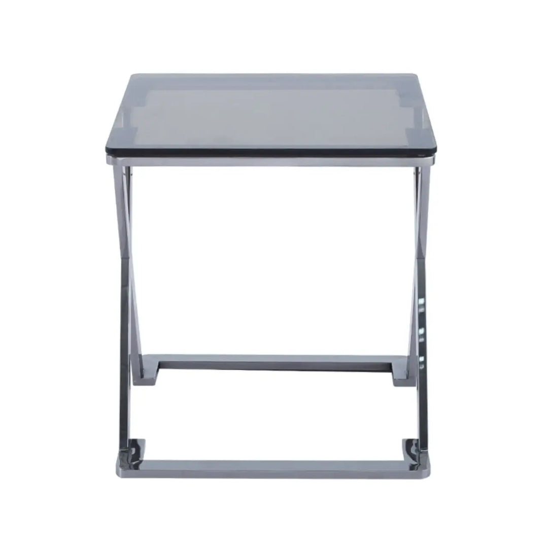 Aziel Grey Gunmetal with Smoke Glass End Table - NJ Home Interiors