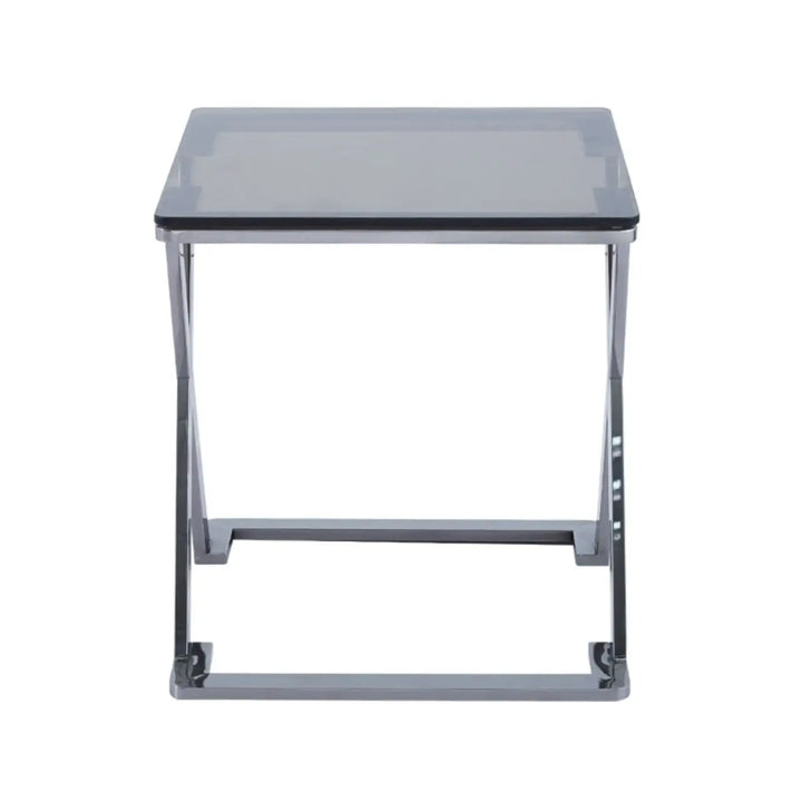 Aziel Grey Gunmetal with Smoke Glass End Table - NJ Home Interiors