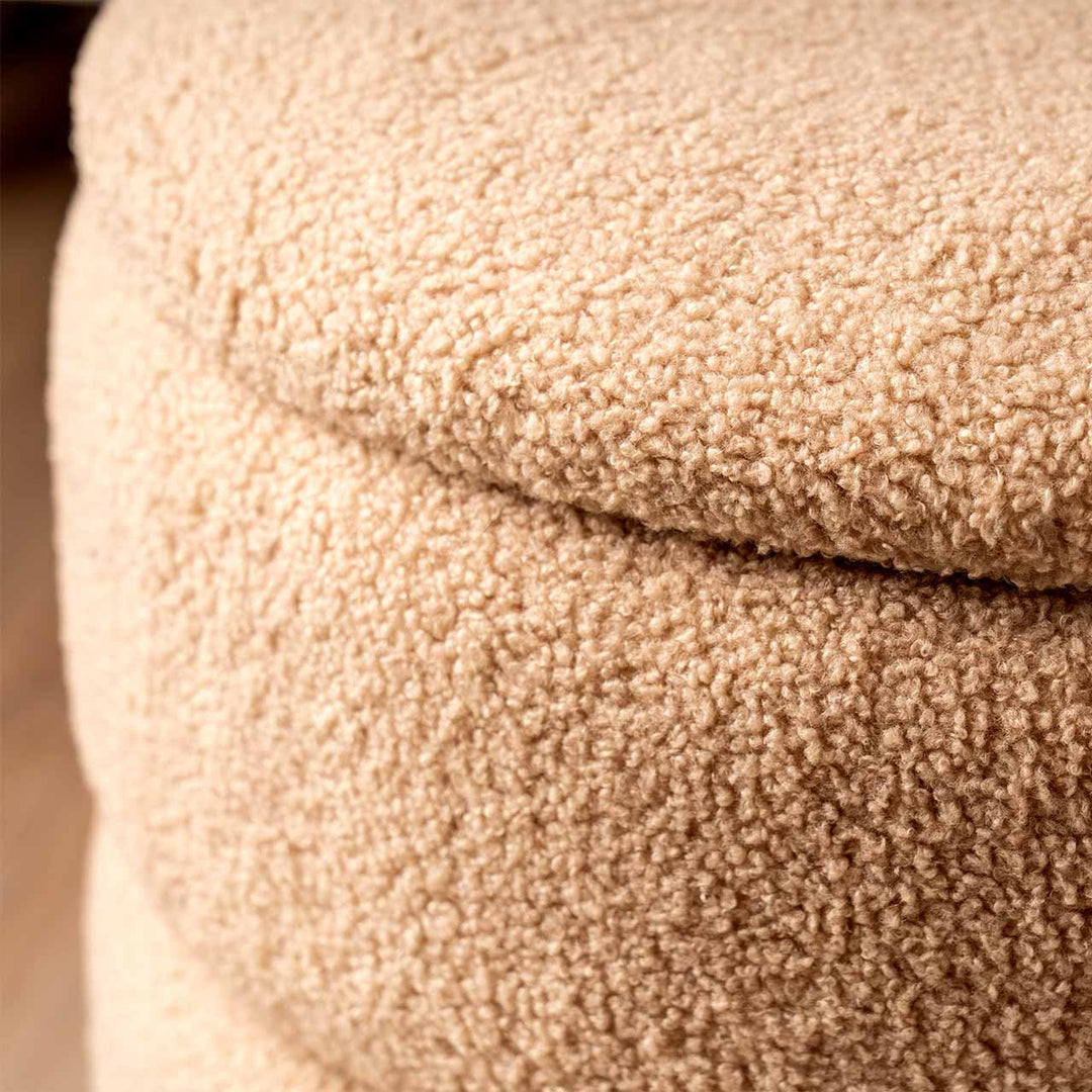 Beige Boucle Round Storage Stool with Gold Legs #NJ Home Interiors#