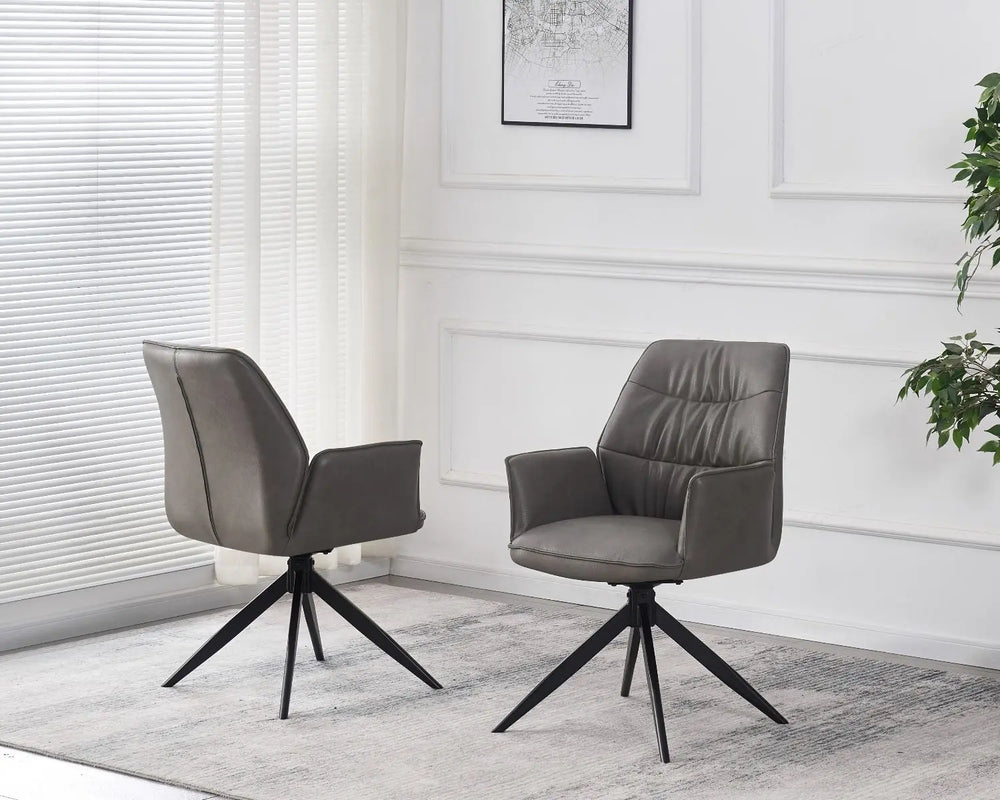 Velora Chair in Storm Grey PU – Swivel Dining Chair with Pleated Back Giatalia