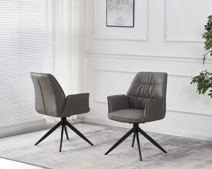 Velora Chair in Storm Grey PU – Swivel Dining Chair with Pleated Back Giatalia