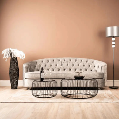 Black Metal Set of 2 Coffee Table with Black Glass Top #NJ Home Interiors#