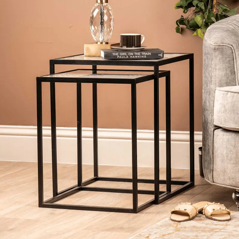 Black Metal with Spiral White Top Nesting Tables Set of 2 #NJ Home Interiors#