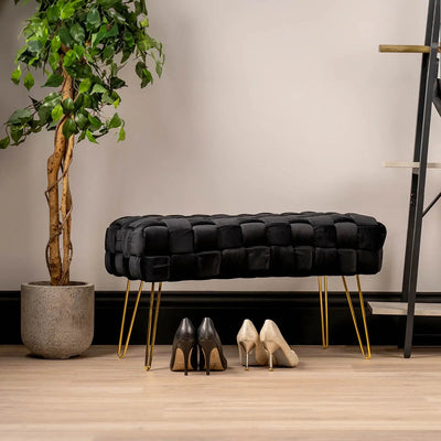 Black Velvet Woven Bench with Gold Legs #NJ Home Interiors#