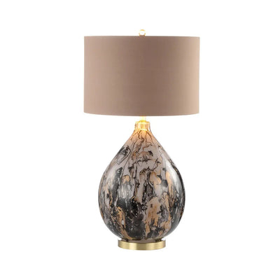 Brown Gold Black Abstract Glass Table Lamp with Gold Linen Shade #NJ Home Interiors#