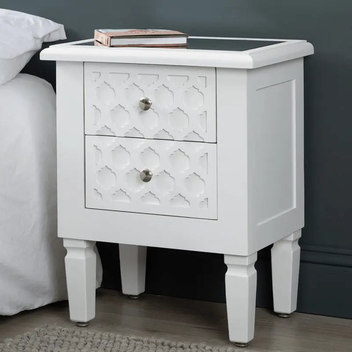 Casablanca 2 Drawer Mirrored Top Bedside Cabinet in White #NJ Home Interiors#