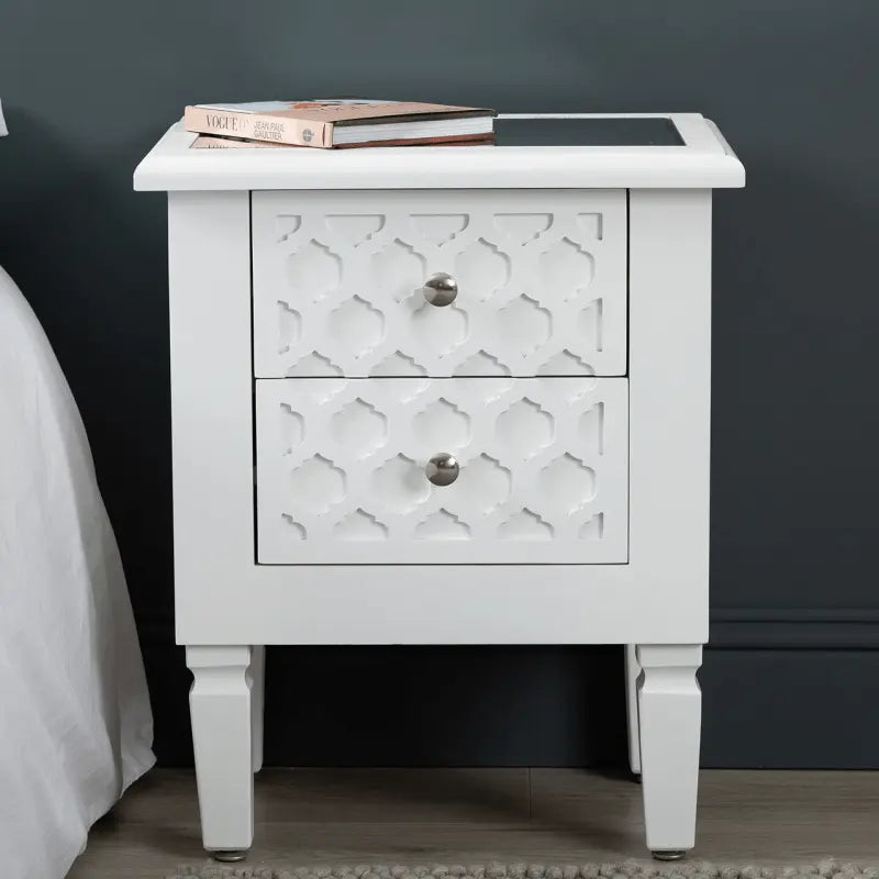 Casablanca 2 Drawer Mirrored Top Bedside Cabinet in White #NJ Home Interiors#