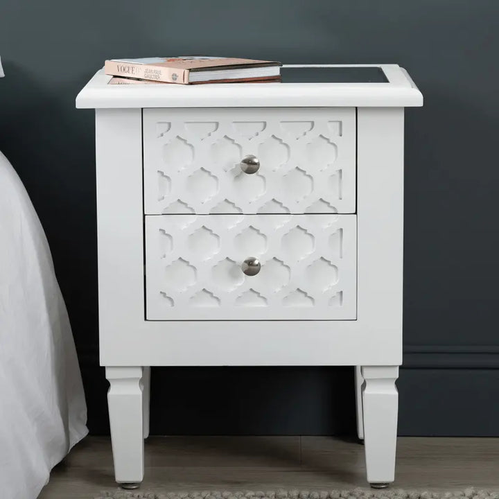Casablanca 2 Drawer Mirrored Top Bedside Cabinet in White #NJ Home Interiors#