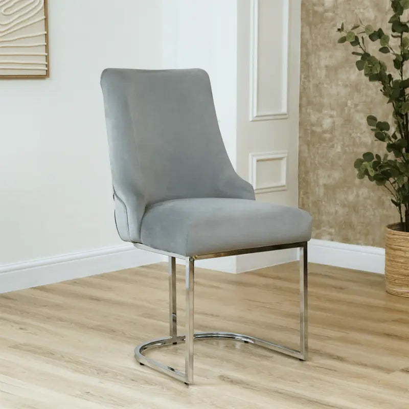Casas Grey Velvet Dining Chair with Chrome Legs #NJ Home Interiors#