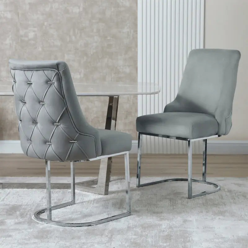 Casas Grey Velvet Dining Chair with Chrome Legs #NJ Home Interiors#