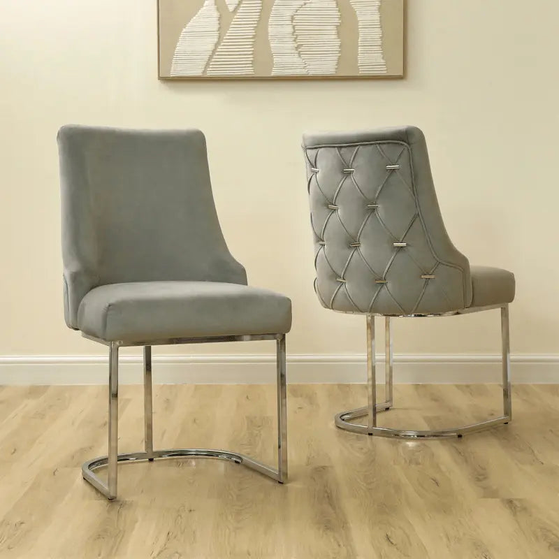 Casas Grey Velvet Dining Chair with Chrome Legs #NJ Home Interiors#