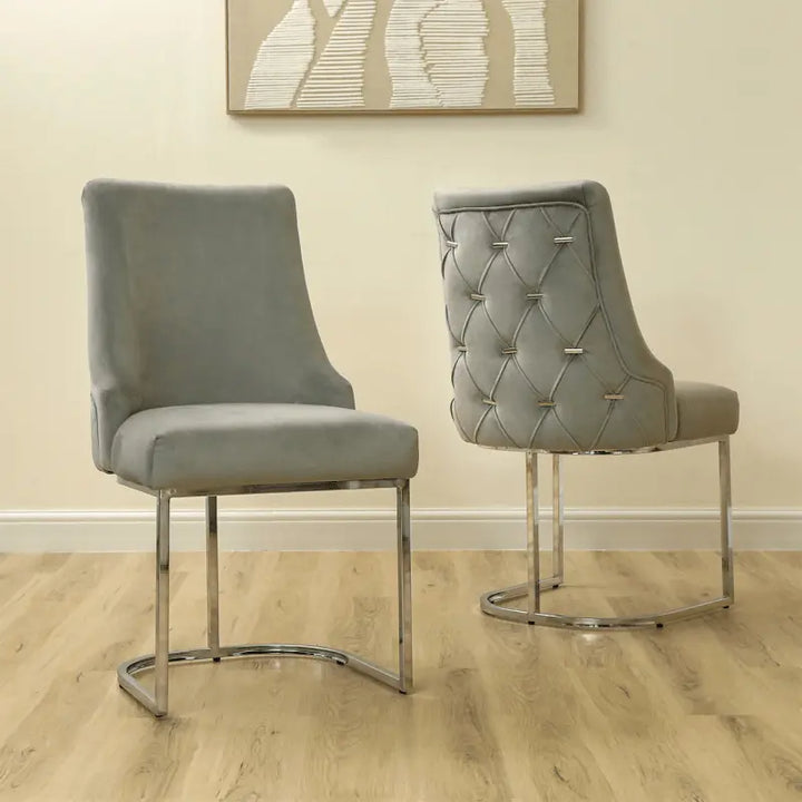 Casas Grey Velvet Dining Chair with Chrome Legs #NJ Home Interiors#