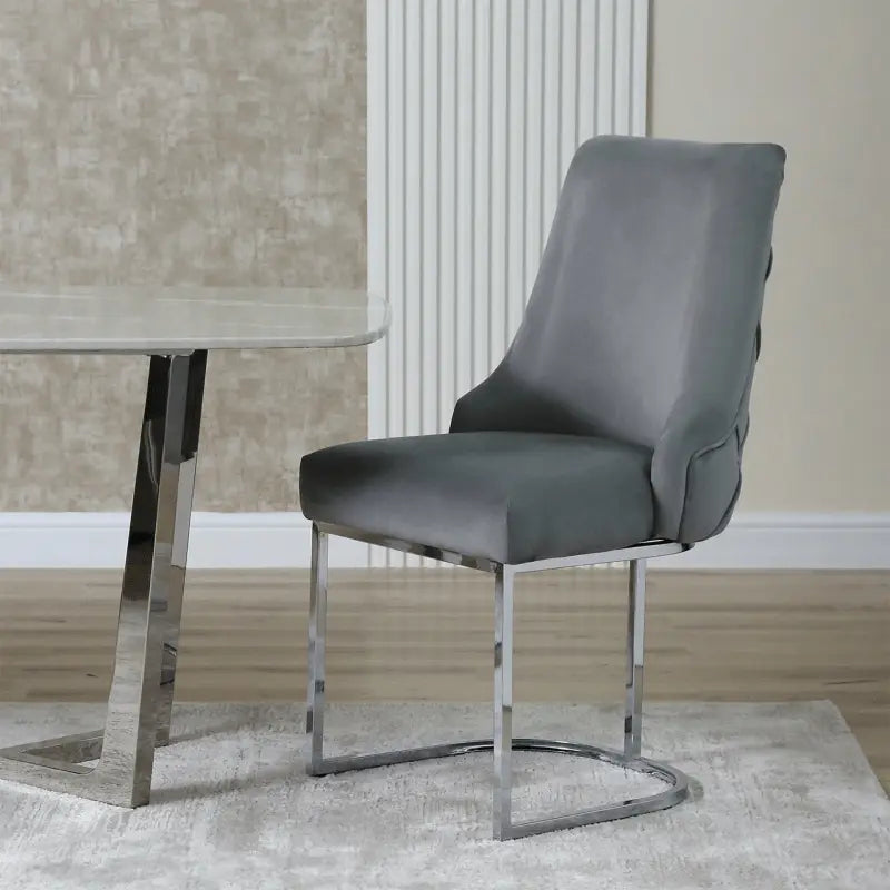 Casas Grey Velvet Dining Chair with Chrome Legs #NJ Home Interiors#