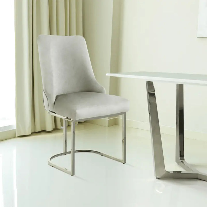 Casas Grey Velvet Dining Chair with Chrome Legs #NJ Home Interiors#