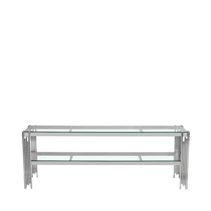 Cohen Chrome Steel Tubes Entertainment Unit with Clear Glass Shelves - LUX - HOM
