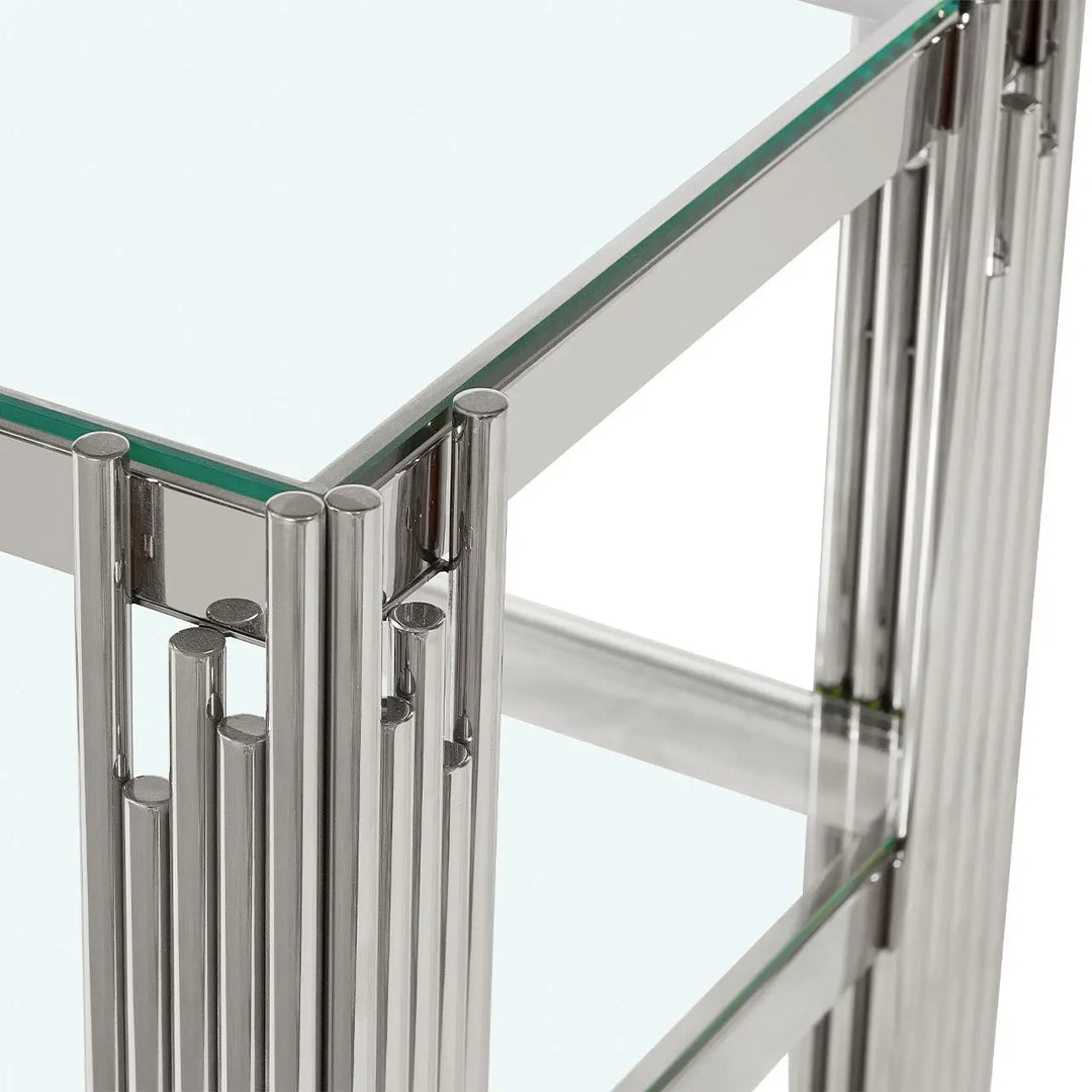 Cohen Chrome Steel Tubes Entertainment Unit with Clear Glass Shelves - LUX - HOM