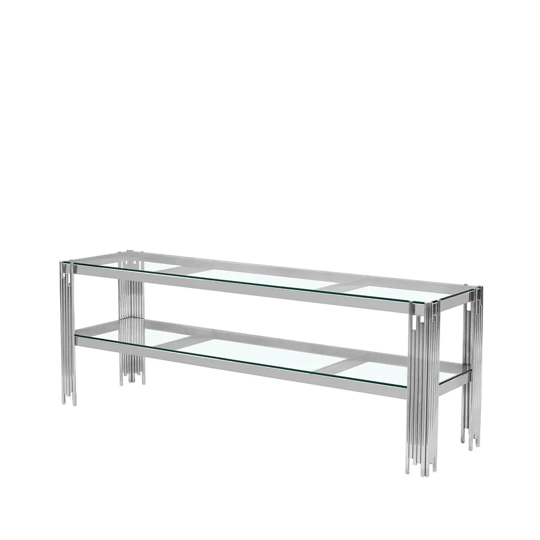 Cohen Chrome Steel Tubes Entertainment Unit with Clear Glass Shelves - LUX - HOM