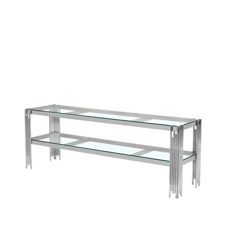 Cohen Chrome Steel Tubes Entertainment Unit with Clear Glass Shelves - LUX - HOM