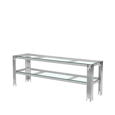 Cohen Chrome Steel Tubes Entertainment Unit with Clear Glass Shelves - LUX - HOM