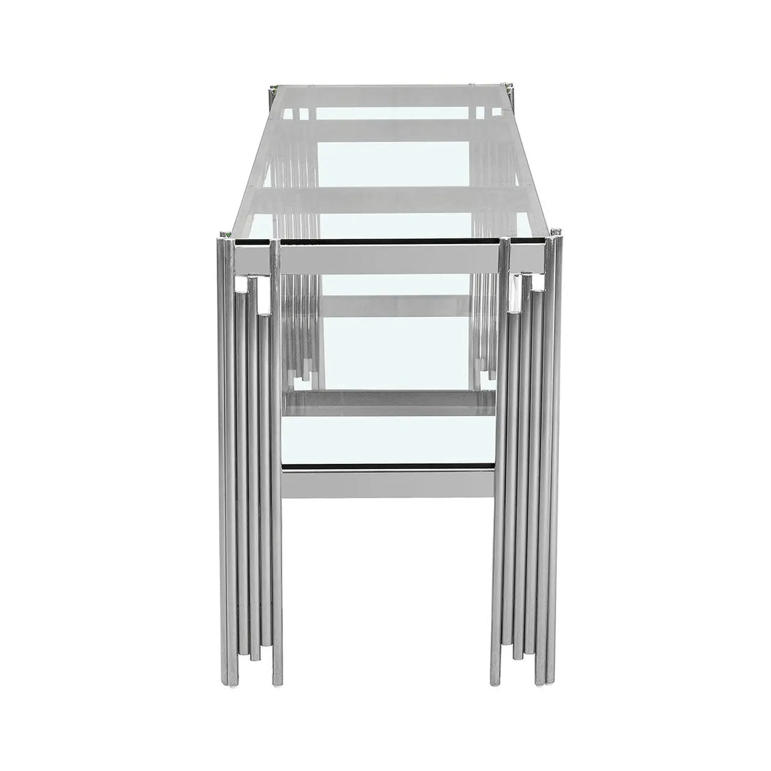 Cohen Chrome Steel Tubes Entertainment Unit with Clear Glass Shelves - LUX - HOM