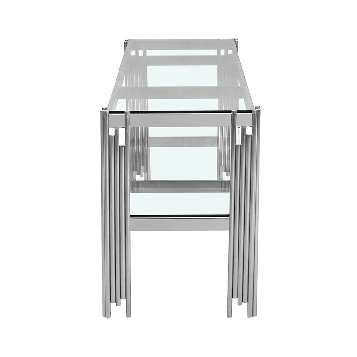 Cohen Chrome Steel Tubes Entertainment Unit with Clear Glass Shelves - LUX - HOM